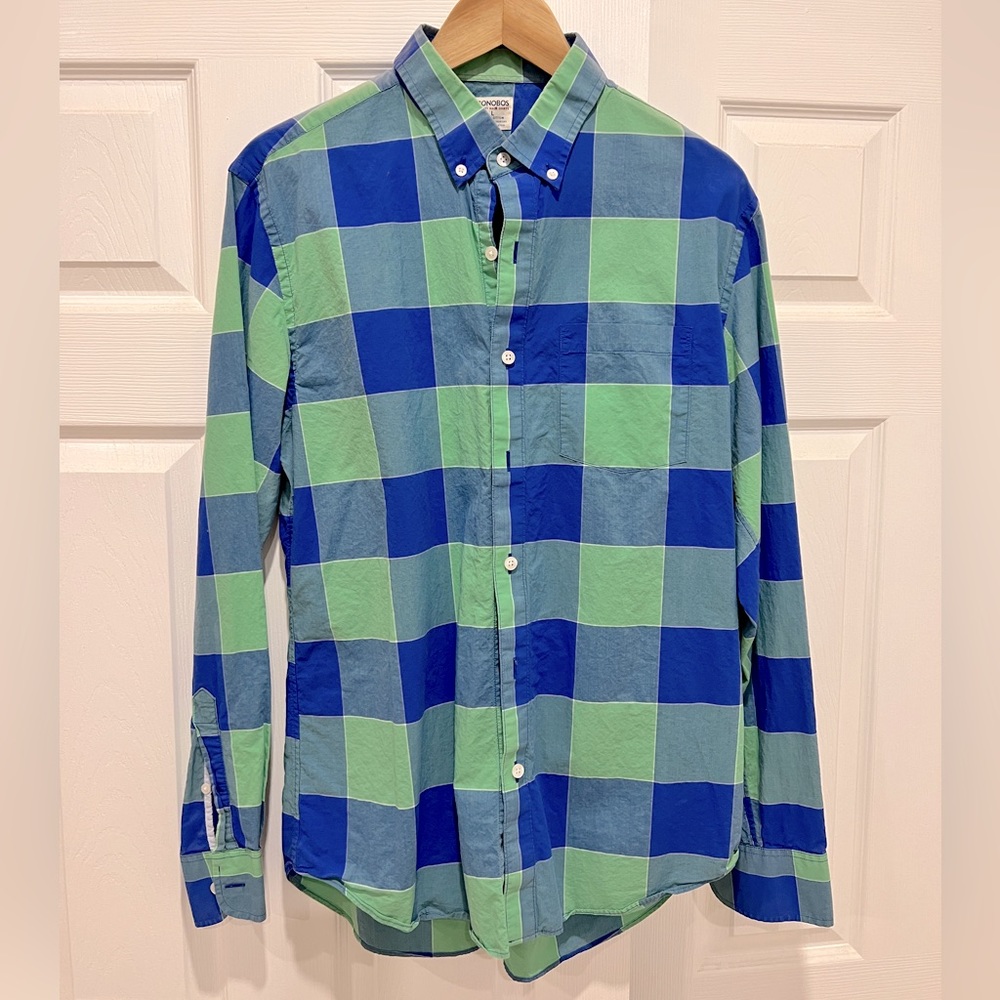 Bonobos Plaid long sleeve button down, size large, slim fit